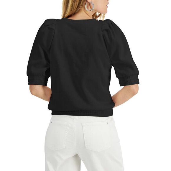 INC International Concepts Puff-Sleeve Crewneck Sweatshirt Black Top - S - Picture 6 of 6